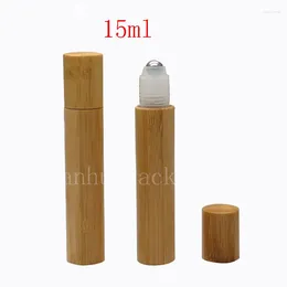 Storage Bottles 15ml X 50pc Bamboo Roll On Eye Cream Bottle 15cc Roller Vial Perfume SPA Oil Wood Inique Container