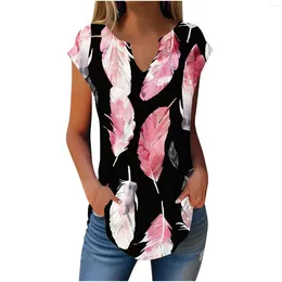 Women's T Shirts Summer Womens Tops V Neck Cap Sleeve Blouses Shirt Casual Loose Fit Basic Tank