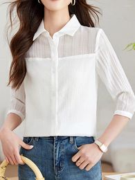 Women's Blouses 2024 Summer Women White Shirts Button-Up Half Sleeve Fashion Thin And Casual Blouse Ladies Office Workwear Tops Blusas