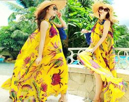 Plus Size Women Vest Print Chiffon Maxi Dresses Long Skirts FloorLength Beachwear Bohemian Beach Party Evening Dress7888678