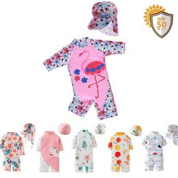 IRX5 One-Pieces Baby girl swimsuit long sleeved integrated childrens swimsuit cartoon UPF50+Rush Guard baby swimsuit d240521