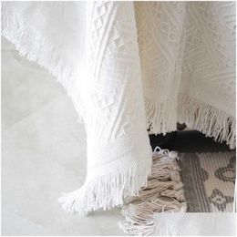 Blanket Blankets Nordic Cotton Sofa Throw Outdoor Cam Picnic Large Leisure Relax Beach Towel White Travel Rug Tassels Linen Drop Del Dhzkd