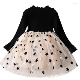 Girl Dresses Autumn And Winter Dress 3-8 Year Old Princess 2024 Five-Pointed Star Gauze Korean Children's A-Line Skirt