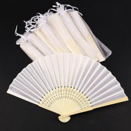 50PCS Custom Printed Wedding Fan with White Colour Event Party Supplies Portable Folding Fans in Organza Bag ZZ
