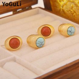 Stud Earrings Fashion Jewellery Vintage Temperament Gold Colour Blue Red Stone For Women Party Gifts Ear Accessories Selling