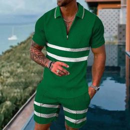 Men's Tracksuits Summer Track Suit Zipper Polo Oversized 2 Piece Sets For Men Shirt And Short Casual 3D Printed Fashion Outfit