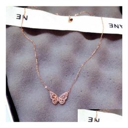 Pendant Necklaces Ins Fashion 3 Colors Zircon Butterfly Necklace Bling Blings Rose Gold Sier Animal Charm Statement Exquisite Jewelry Dhj3D