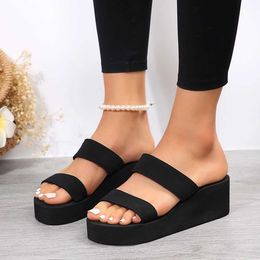 Slippers Wedge Heel Thick Sole Ladies Sandals High Heels Sandals Summer Casual Women Shoes Beach Flip Flops Solid Slides Women Slippers H240521