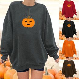Women's Hoodies Teens Halloween Pullovers Fun Graphic Print Round Neck Long Sleeve Sweatshirt Tops Pocket