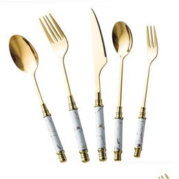 Forks Ceramic Tableware Dinner Spoon Knife Set Vintage Cutlery 304 Stainless Steel Dinnerware Drop Delivery Home Garden Kitchen Dini Dhmuk