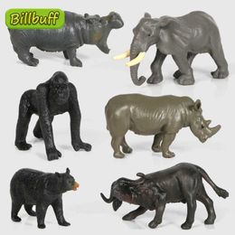 Novelty Games Simulation African Elephant Hippopotamus Rhino Buffalo Bears Gorilla Figures Early Educational Toys for Children Christmas gift Y240521