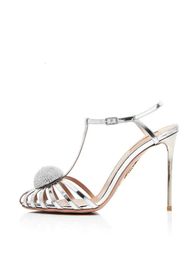 lady 2024 women ladies patent leather 9.5CM Stiletto high heel Sandals Dress shoes ball diamond Pumps sandals solid buckle Narrow Band wedding p b56