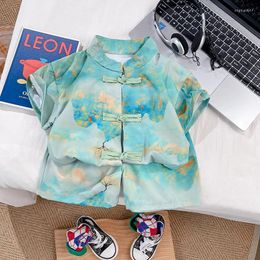 Clothing Sets Kids Baby Boy 2 Piece Set 2024 Summer Chinese Style Turtleneck Print Short Sleeve Shirts And Shorts Infant Boys Clothes