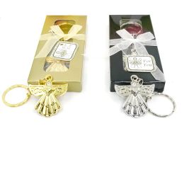 50PCS Birthday Party Souvenir Gold Silver Angel Key Chain in Gift Box Wedding Favours Baby Baptism Christening First Communion Giveaways ZZ