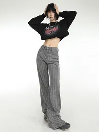 Women's Jeans Women American Vintage Striped Flared High Waist Wash Long Trousers Wide Leg Baggy Pants Design Harajuku Streetwear Y2k