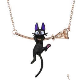 Pendant Necklaces Fashion Jewellery Cute Cartoon Black Cat Necklace Drop Delivery Pendants Dhgarden Dhjjd