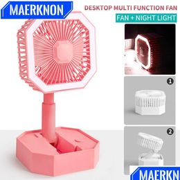 Usb Gadgets Foldable Fan Desktop Rechargeable Night Light Outdoor Cam Air Circation 3Speed Adjustable Mute For Office Drop Delivery Co Otnqu