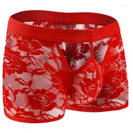 Underpants Men Trunks Ultra-Thin Lace Floral Underwear Hollow Pouch Sissy Panties Transparent Briefs Sheer Gays Imitates Lingerie