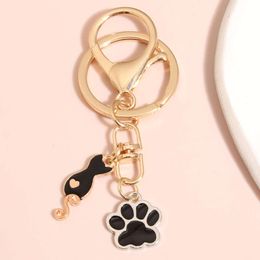 Cute Enamel Animal Keychain Heart Cat Paw Ring Footprint Key Chains Friendship Gifts For Couple Lovers DIY Handmade Jewellery