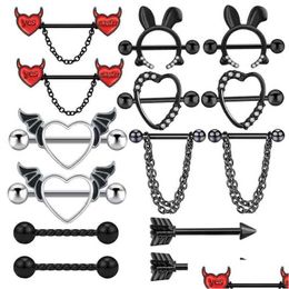 Nipple Rings Gothic Black Heart Stainless Steel Perforated Womens Fashion Butterfly Tassel Pendant Ring Body Jewelry Drop Delivery Dhw6E