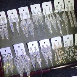 Dangle & Chandelier Wholesale 12 Pairs/Lots Bk Crystal Zircon Long Tassel Earrings Big Drop Wedding Bridal For Women Jewellery Delivery Dhanj