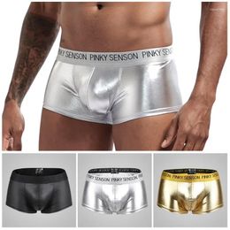 Underpants Boxers Briefs For Men Glossy Patent Leather Underwear U Convex Pouch Panties Low Rise High Elastic Slip Homme