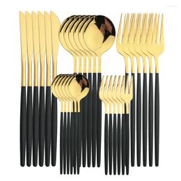 Dinnerware Sets 30Pcs Black Gold Cutlery Set Stainless Steel Tableware Knife Fork Spoon Dinner Kitchen Flatware Teaspoon Mini Forks