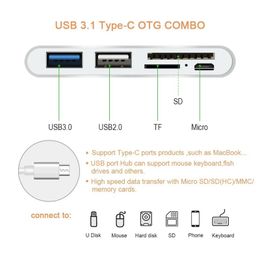 NEW 2024 USB 3.1 Type C To USB 3.0 HUB SD TF Memory Card Reader OTG Adapter USB Type C To USB 3.0 HUB for Phone Tablet Car for USB 3.1 Type C