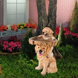 Garden Decorations Resin Feeder Dog Statue Figurine Balcony Patio Railing Bird Bath