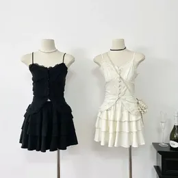 Work Dresses Stitching Pure Sexy Camisole Cake Skirt Suit Anti-exposure Culottes Cascading Mini And Tops Sets