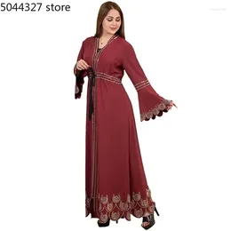 Ethnic Clothing African Dresses For Women 2024 Summer Elegant Long Sleeve V-neck Plus Size Maxi Dress Muslim Fashion Abaya