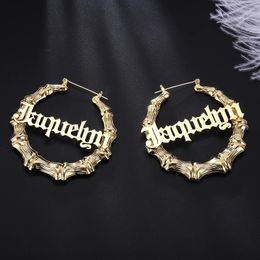 45mm-90mm Custom Bamboo Hoop Earrings Customize Name Earrings Bamboo Style Personality Earrings With Statement Words Hiphop Sexy 240520