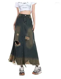 Skirts 2024 Women Design Denim Skirt Y2k Elegant A-Line Harajuku Korean High Waist Instagram Street Trend Jean