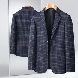 Leisure Loose Navy Blue Cheque Texture Spring and Summer Young Mens Suit Fashion Trend Casual Coat 240507