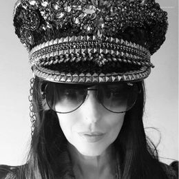 Berets Sparkling Captain Hat Heavy Crystal Sequins Rivets For Bachelorette Party Bride Actor Actress