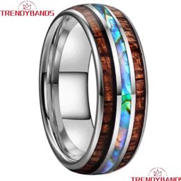 Band Rings Mens Womens 8Mm Wedding Bands Tungsten Ring Abalone Shell And Koa Wood Inlay Domed Polished Shiny Comfort Fit 231218 Drop Dhcsc