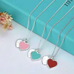 Tiffanyitys Tiffanies Pendants Tijia V Gold Love Double Heart Necklace Womens Three Colour Enamel Daily collarbone Chain Real Picture Contact Customer Service