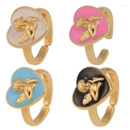 Cluster Rings Y2K 2024 Trend Candy Colour Love Heart Shape Enamel Finger Adjustable Lucky Angel Ring For Women Girls Jewellery Gifts