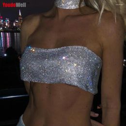 Women's Tanks Sexy Metal Metallic Festival Sparkly Outfit Women Rave Beach Halter Glitter Backless Nightclub Party Club Tube Top Suspender