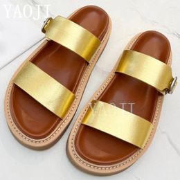 Slippers Round Open Toe Casual Flat Slipper Women Buckle Design Loafers Summer Punk Style Mules Mujer