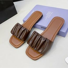 Slippers Summer For Women Pleated Flip Flops Flats 2024 Korean Sandals Green Slip On Shoes Big Size 36-43