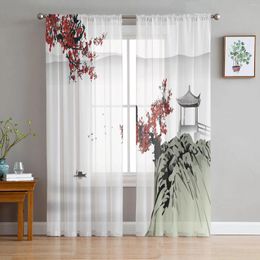 Curtain Chinese Style Landscape Painting Sheer Curtains For Living Room Decoration Window Kitchen Tulle Voile Organza