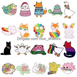 Pins Brooches Lovely Animal Enamel Pin Warm Coat Winter Bird Goose Turtle Fox Scarf Sweater Hat Accessories Brooch Metal Badge Frien Oty8E