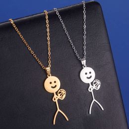 Volleyball Stickman Necklace Stainless Steel Fashion Cute Doodle Athletes Necklaces For Men Women Jewelry Birthday Gifts