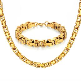 14K Gold 8mm Thick Heavy Cuban Link Chain Bracelets Necklace For Men Fashion Party Wedding Jewelry Sets Gift
