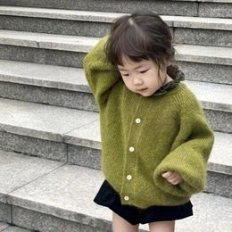 Jackets Kids Boutique Clothing Sweater Coat Lazy Baby Girl Knitted Cardigan Single Breasted Lantern Sleeves Korean Solid Color O-neck