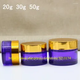 Storage Bottles 20g 30g 50g Purple Glass Jar With Shiny Gold Aluminum Lid Cosmetic Eye Can Mask Pot Facial Lotion Tin Packaging Container