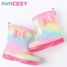 2023 Rainbow Children Shoes Rain PVC Kids Rubber Fashion Cute Baby Girls Waterproof Boys Water Boots Infant L2405 L2405