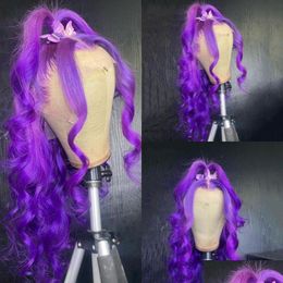 Synthetic Wigs Long Purple Body Wavy Human Hair For Black Women Black/Blonde/Blue/Pink Coloured Cosplay Party Drop Delivery Products Dhgwh