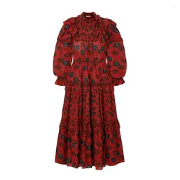 Casual Dresses Women's 23 Early Autumn Clash Of Colours Floral Print Ruffle Lace Splicing Long Court Style